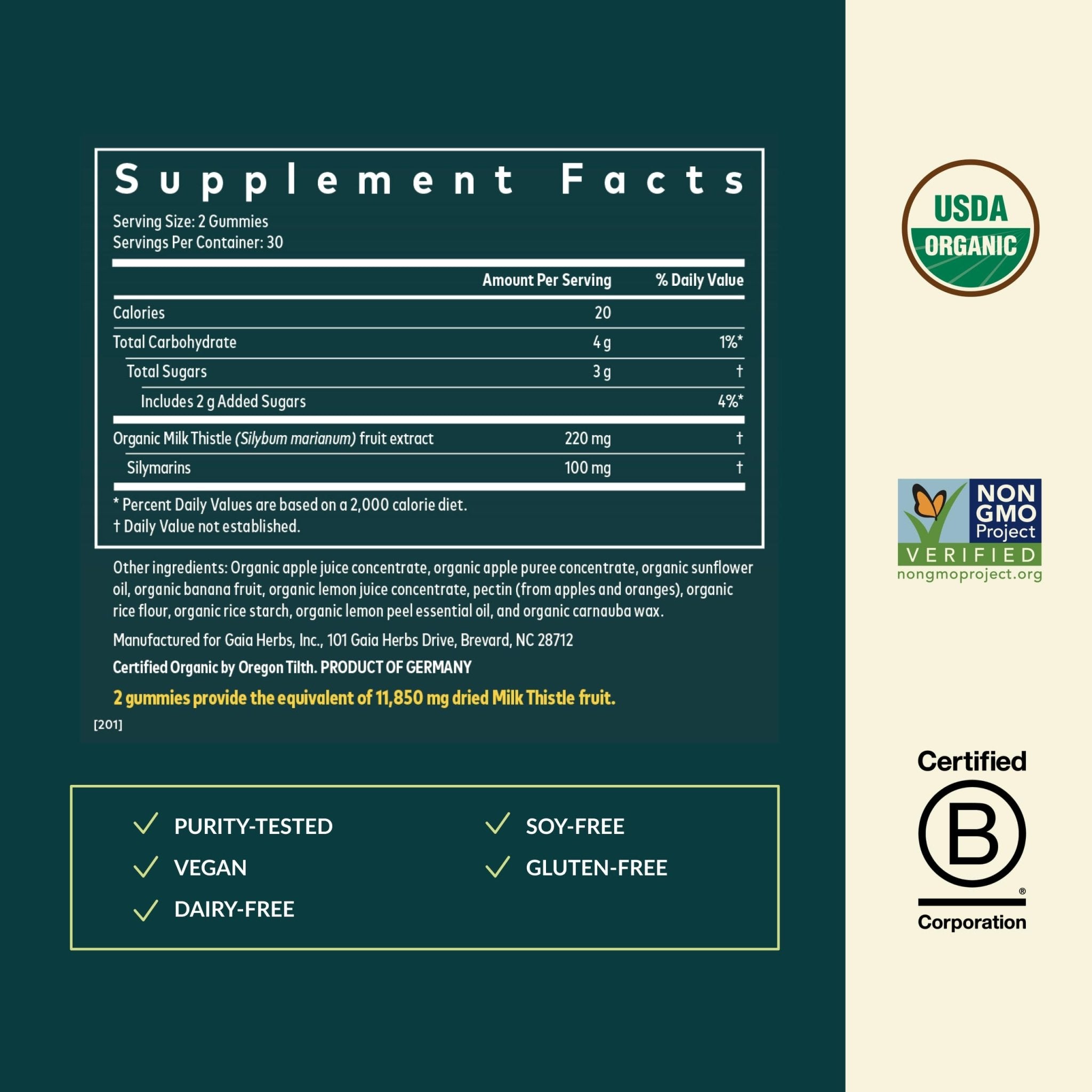 Gaia Herbs Milk Thistle Gummies - Herbal Supplement with Antioxidant Properties for Liver Health & Liver Detox - Lemon Flavored - 60 Vegan Gummies - TrustMedUSA