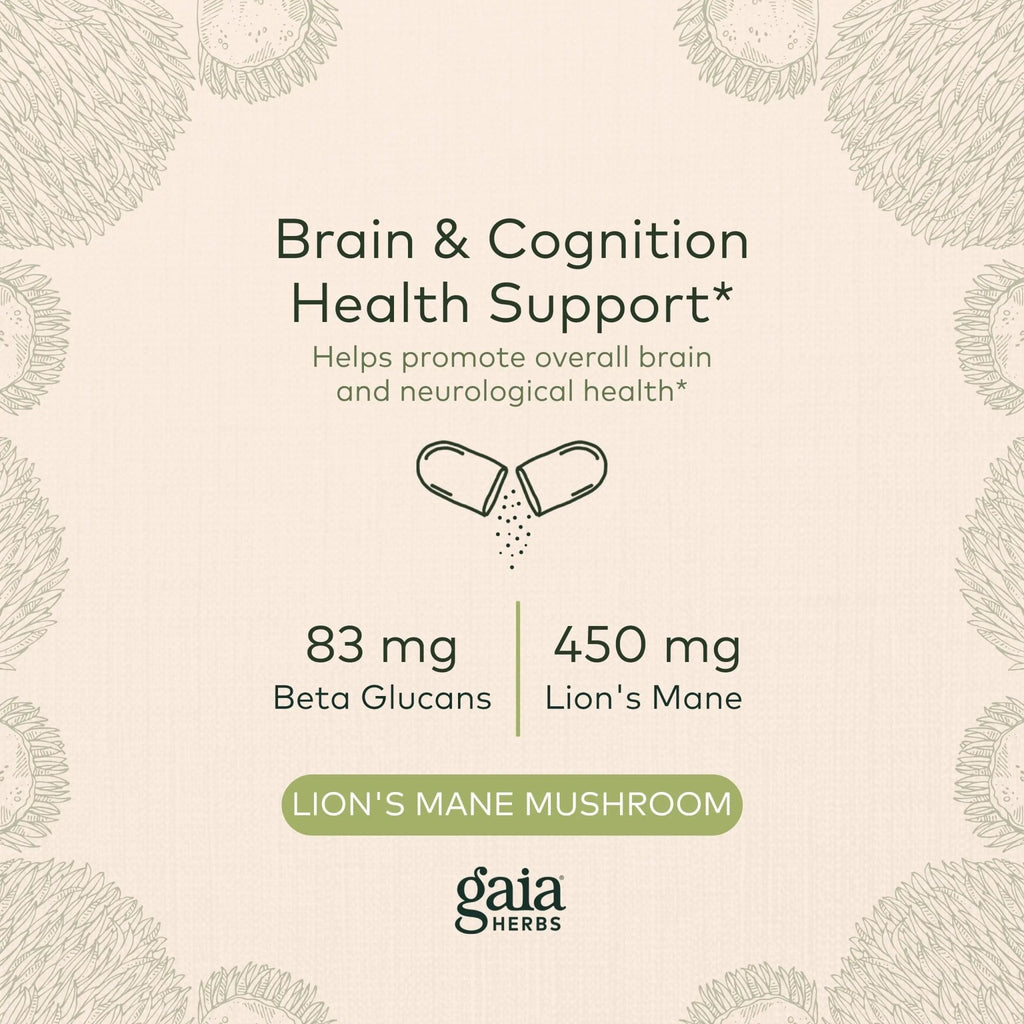 Gaia Herbs Organic Lion’s Mane Mushroom - Brain and Nerve Support Supplement - TrustMedUSA