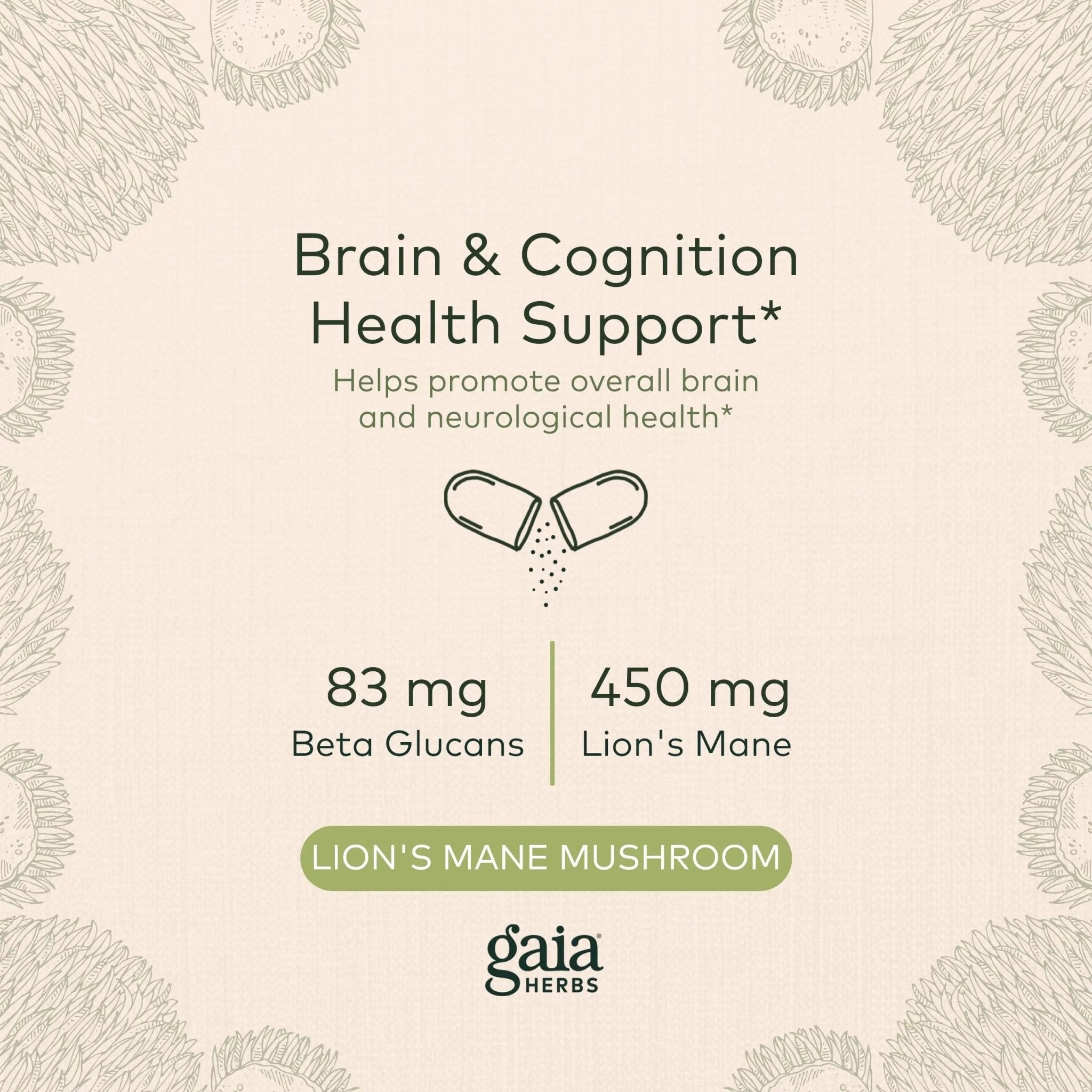 Gaia Herbs Organic Lion’s Mane Mushroom - Brain and Nerve Support Supplement - TrustMedUSA