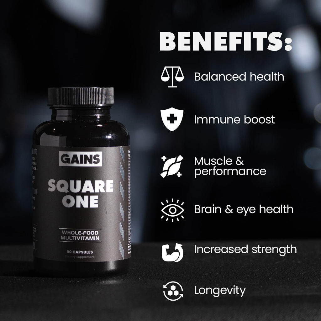 Gains in Bulk Square 1 Multivitamin and Mineral Supplement for Women and Men, Vitamins, Digestive Enzymes and Organic Minerals for Muscle Health, Performance and Immune Support, 90 Capsules - TrustMedUSA