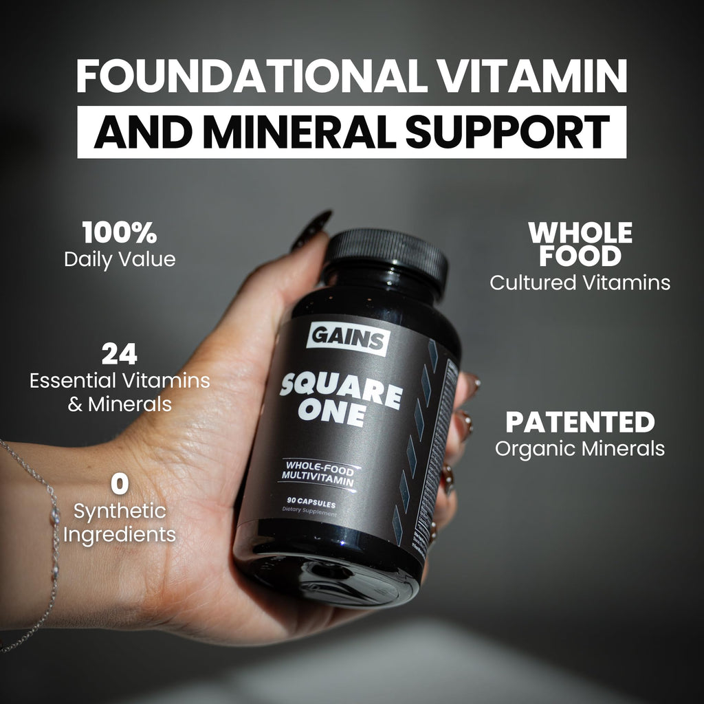 Gains in Bulk Square 1 Multivitamin and Mineral Supplement for Women and Men, Vitamins, Digestive Enzymes and Organic Minerals for Muscle Health, Performance and Immune Support, 90 Capsules - TrustMedUSA