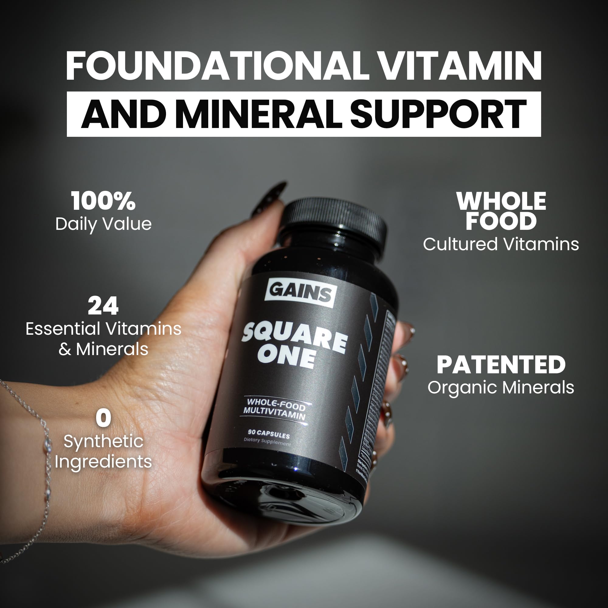 Gains in Bulk Square 1 Multivitamin and Mineral Supplement for Women and Men, Vitamins, Digestive Enzymes and Organic Minerals for Muscle Health, Performance and Immune Support, 90 Capsules - TrustMedUSA