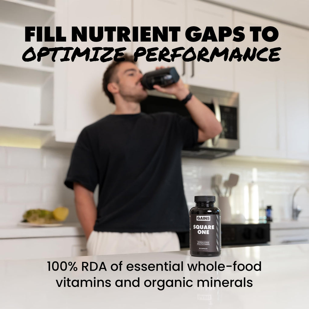Gains in Bulk Square 1 Multivitamin and Mineral Supplement for Women and Men, Vitamins, Digestive Enzymes and Organic Minerals for Muscle Health, Performance and Immune Support, 90 Capsules - TrustMedUSA