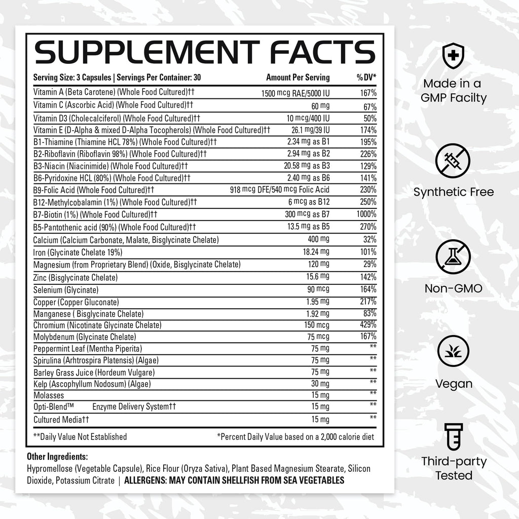 Gains in Bulk Square 1 Multivitamin and Mineral Supplement for Women and Men, Vitamins, Digestive Enzymes and Organic Minerals for Muscle Health, Performance and Immune Support, 90 Capsules - TrustMedUSA
