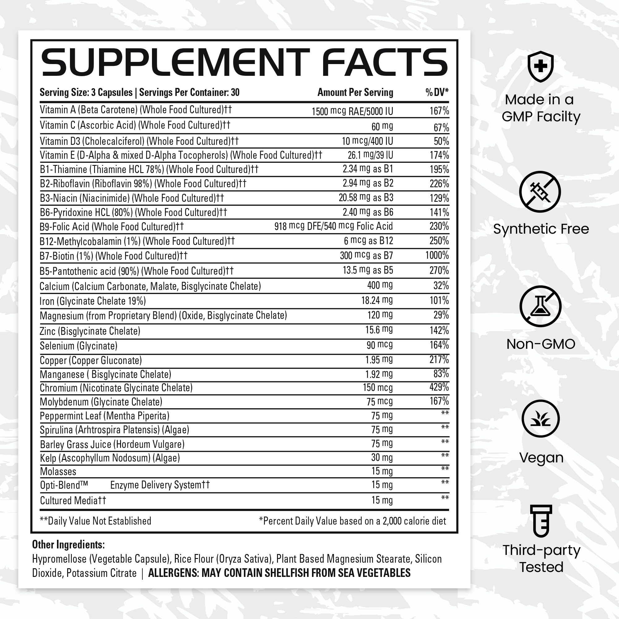 Gains in Bulk Square 1 Multivitamin and Mineral Supplement for Women and Men, Vitamins, Digestive Enzymes and Organic Minerals for Muscle Health, Performance and Immune Support, 90 Capsules - TrustMedUSA