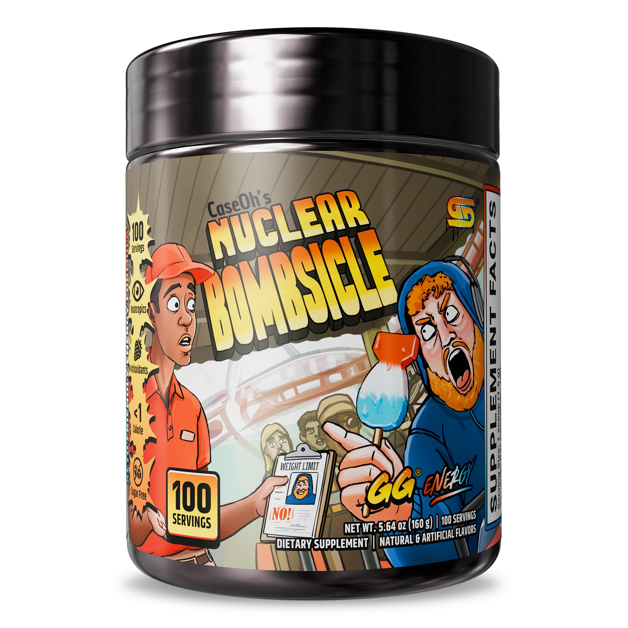 Gamer Supps GG Energy - CaseOh's Nuclear Bombsicle by CaseOh (100 Servings) - Keto Friendly Gaming Energy and Nootropic Blend, Sugar Free + Organic Caffeine + Vitamins + Immune Support, Powder Drink - TrustMedUSA