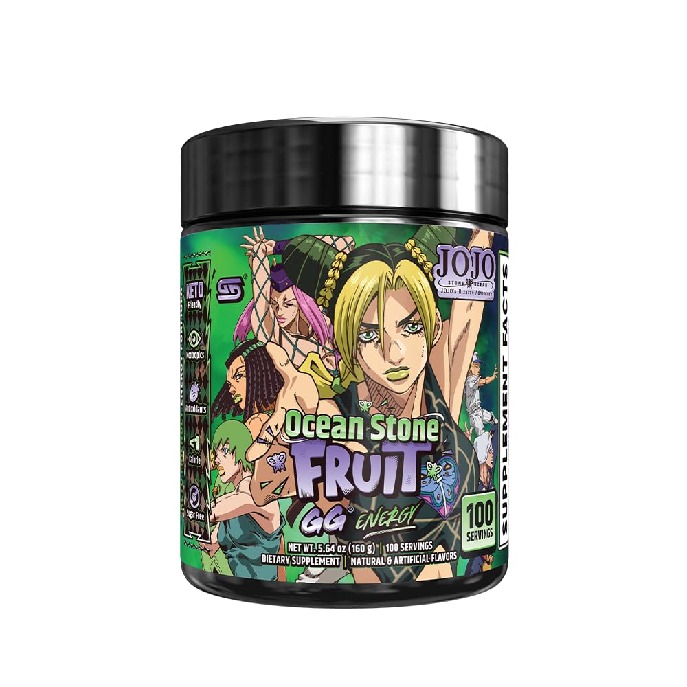 Gamer Supps GG Energy - JoJo's Ocean Stone Fruit (100 Servings) - Keto Friendly Gaming Energy and Nootropic Blend, Sugar Free + Organic Caffeine + Vitamins, Powder Drink - TrustMedUSA
