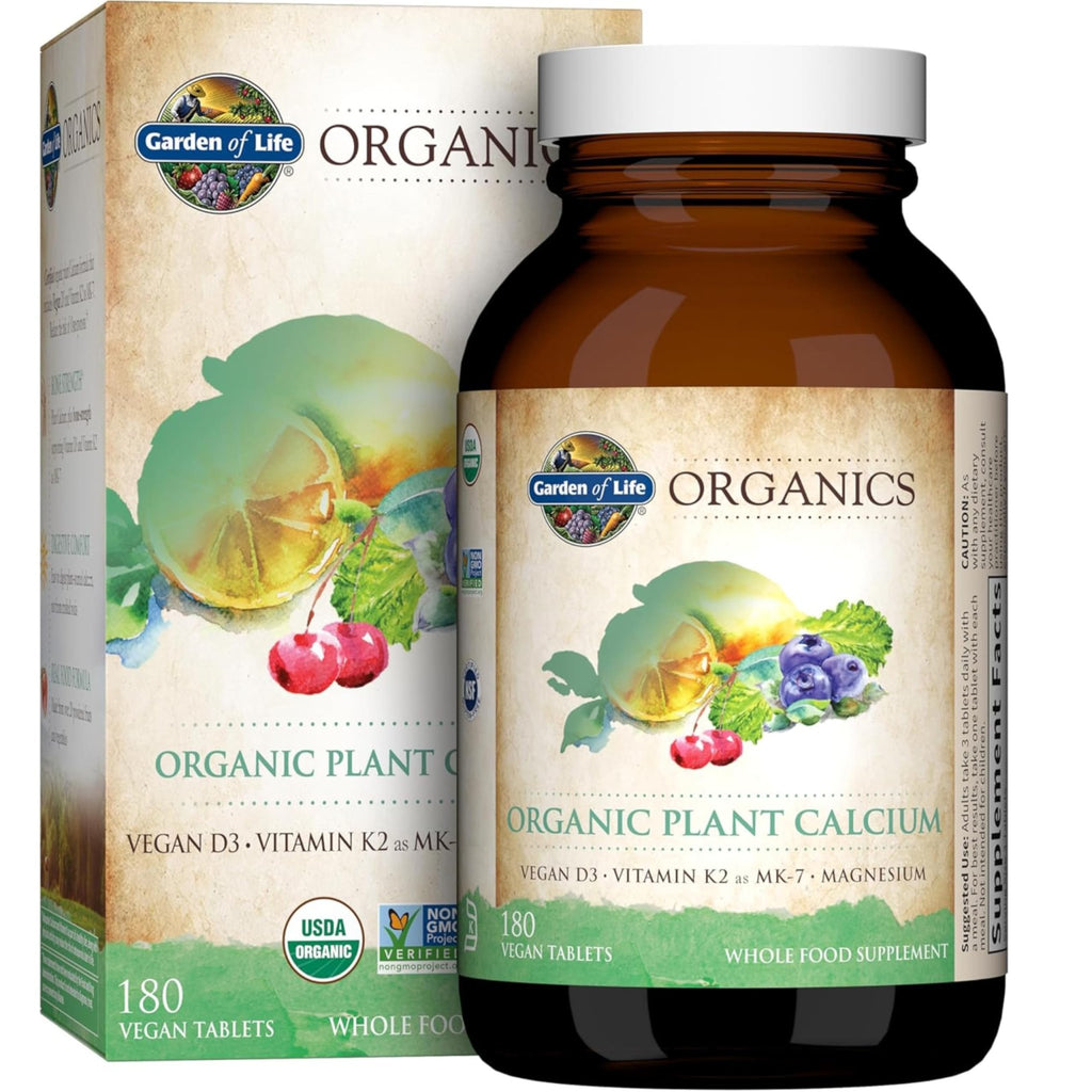 Garden of Life Calcium Supplement with Magnesium & Organic Vitamin D3 K2, Made from Whole Foods, Gluten-Free, 180 Count - TrustMedUSA