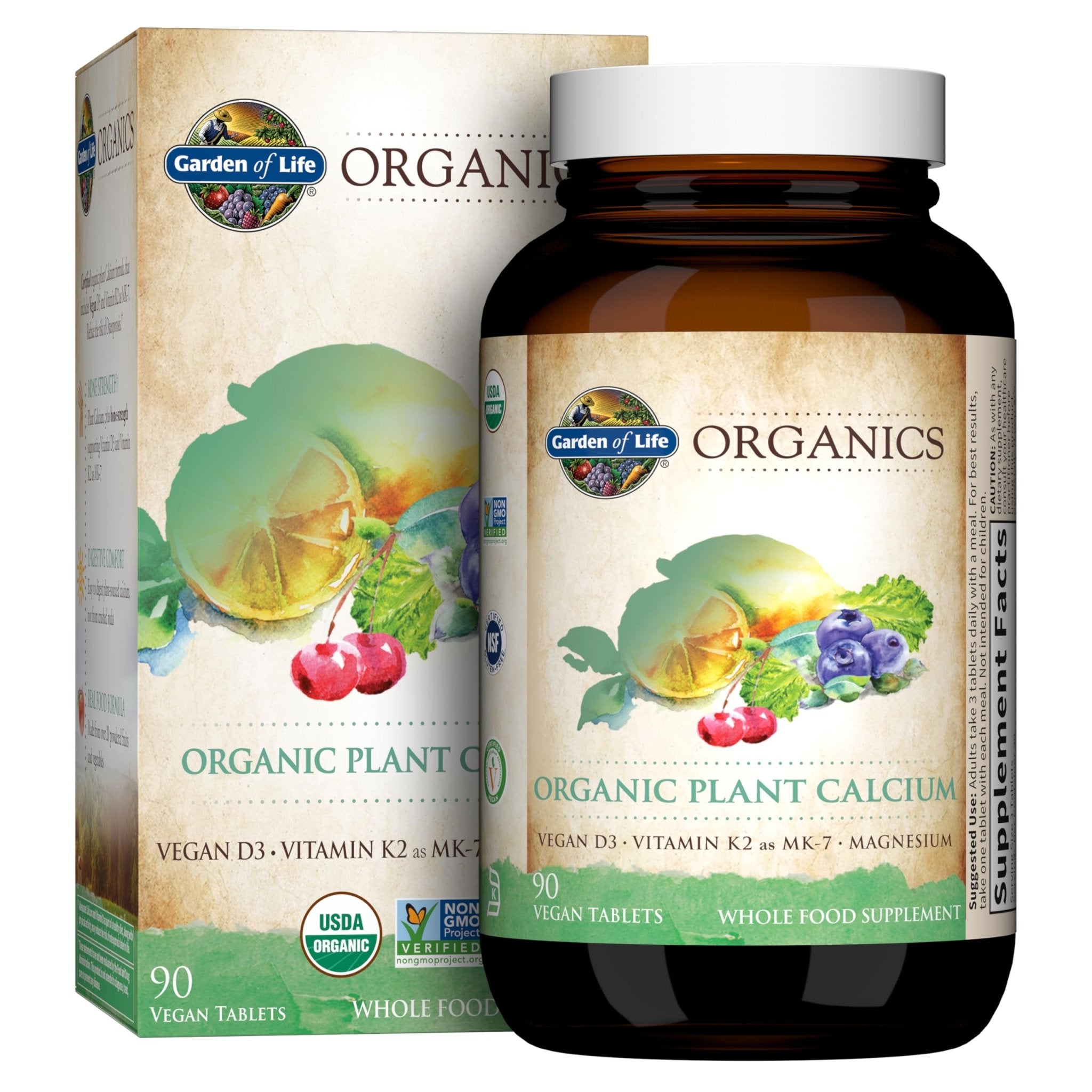Garden of Life Calcium Supplement with Magnesium & Organic Vitamin D3 K2, Made from Whole Foods, Gluten-Free, 90 Count - TrustMedUSA
