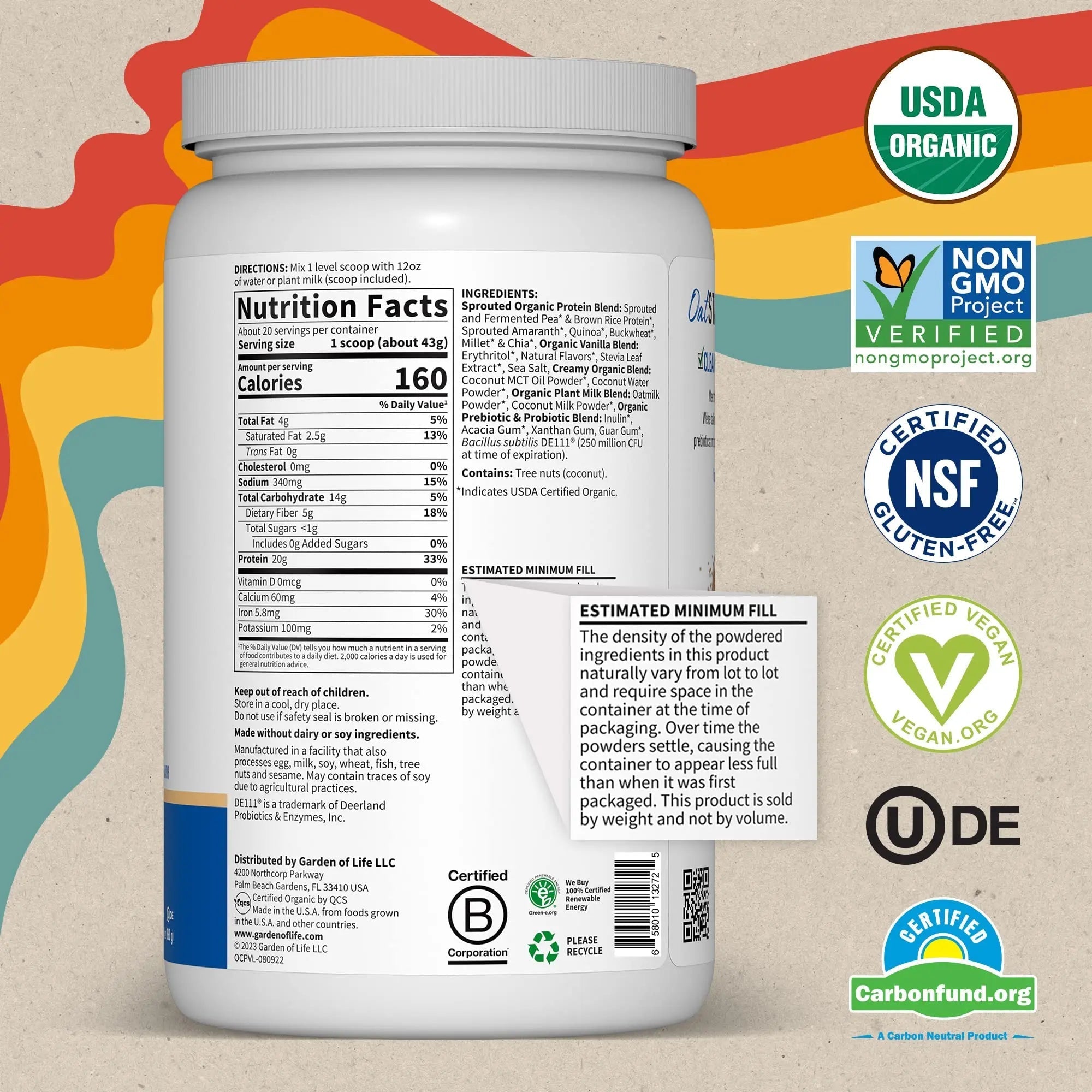 Garden of Life Creamy Vanilla Cookie Protein Powder + Oatmilk 20g Organic Vegan Plant - TrustMedUSA