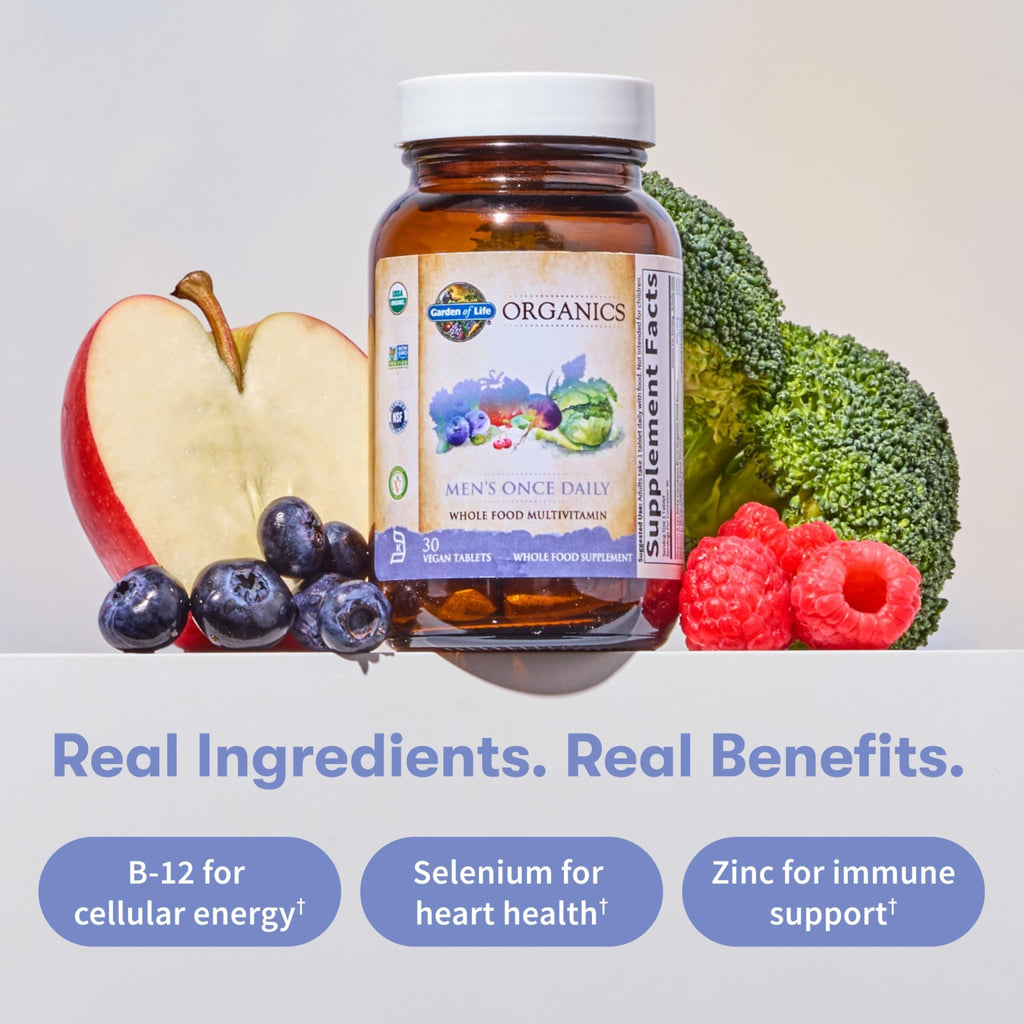 Garden of Life Once Daily Whole Food Multivitamin for Men, Organic Mens Vitamins & Minerals, Vitamin C, Zinc, Vegan, for Health & Well-Being, 60 Tablets - TrustMedUSA