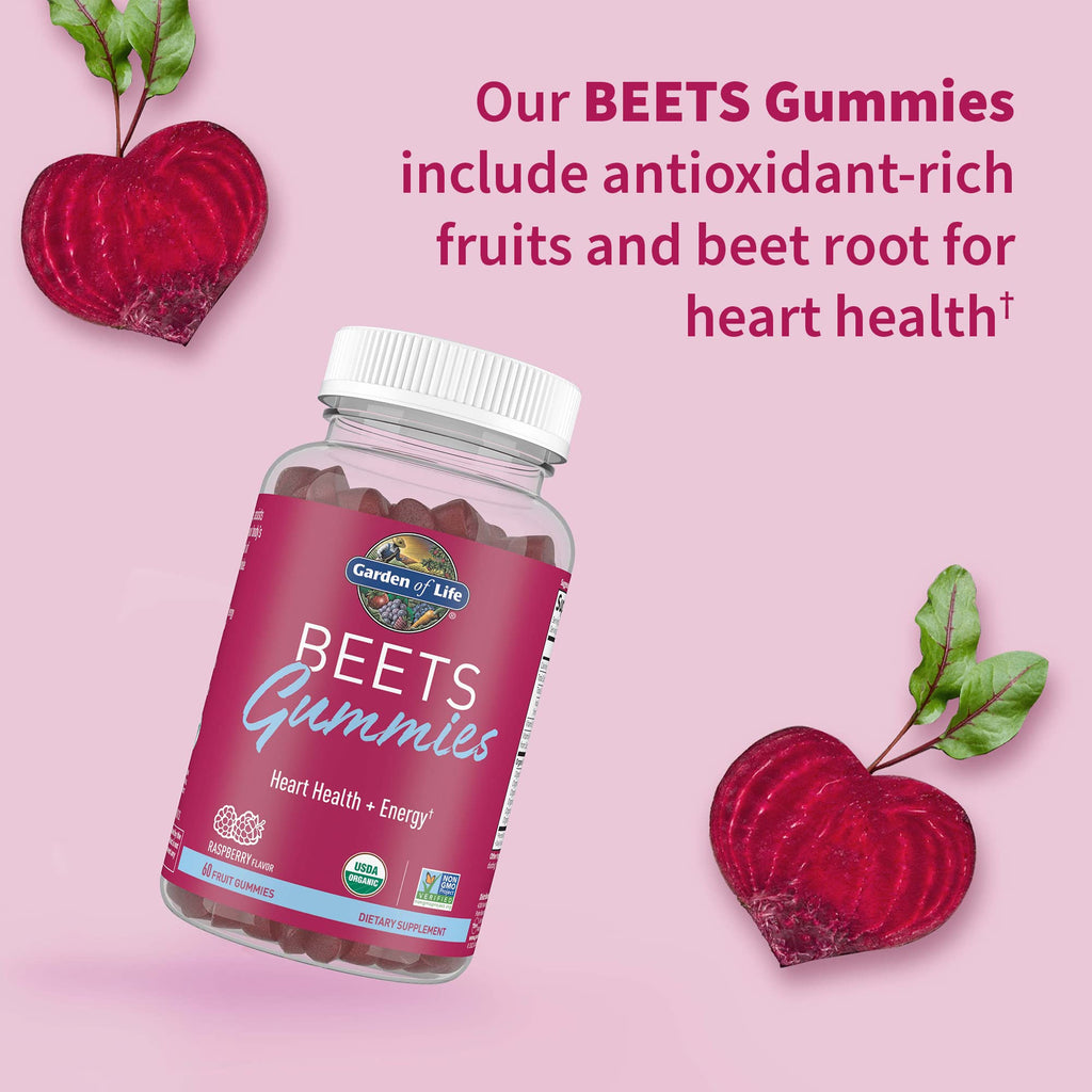 Garden of Life Organic Beet Root Gummies Made from Pectin with Antioxidants, Vitamin C, Vitamin D & B12 for Heart Health & Energy – BEETS Gummies – Vegan, Gluten Free, Non GMO, Raspberry, 30 Servings - TrustMedUSA