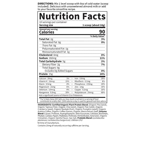 Garden of Life Organic Plant Protein Smooth Coffee Powder, 10 Servings - Vegan - TrustMedUSA