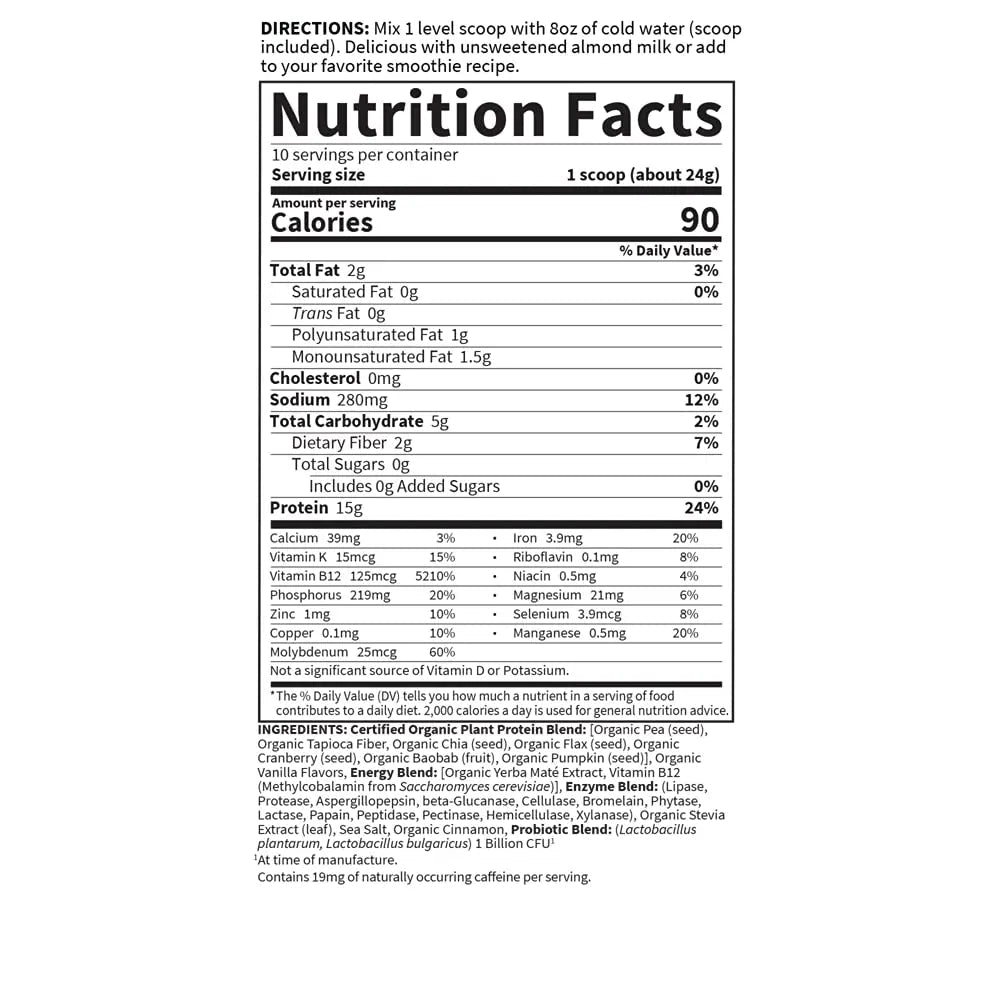 Garden of Life Organic Plant Protein Smooth Energy Powder, 10 Servings - Vegan, Grain - TrustMedUSA