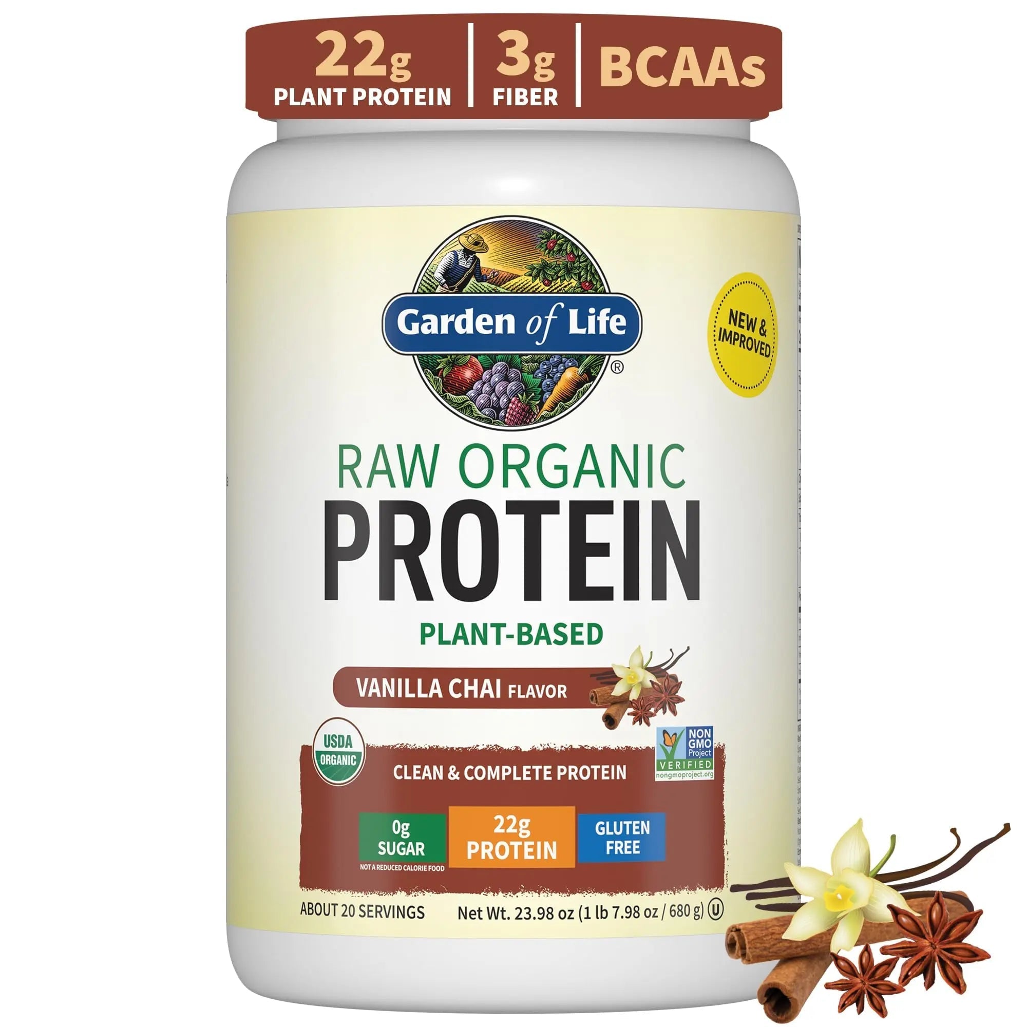 Garden of Life, Organic Vegan Vanilla Chai Protein Powder -22g Complete Plant Based Raw - TrustMedUSA