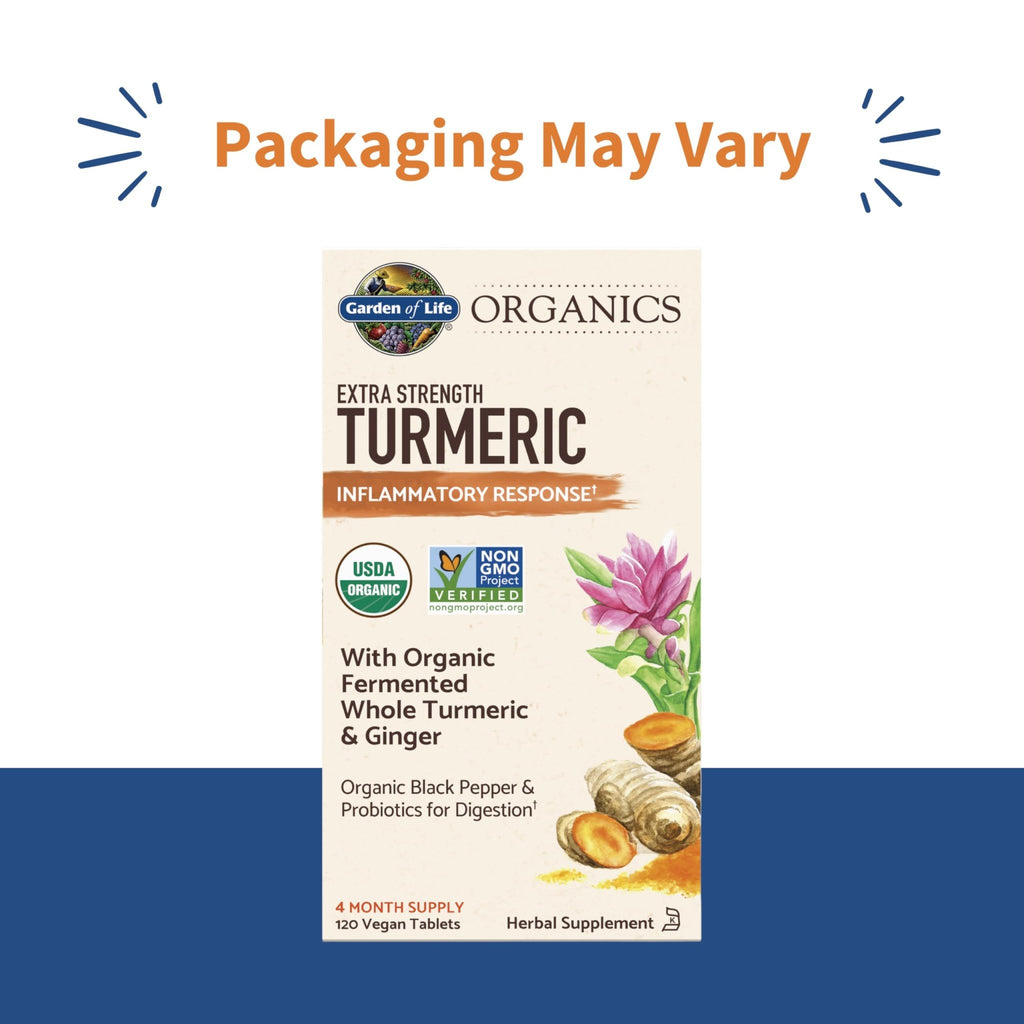 Garden of Life Organics Extra Strength Turmeric Inflammatory Response 120 Tablets-100Mg Curcumin (95% Curcuminoids) Black Pepper, Probiotics, Organic Non-GMO Vegan Gluten Free Herbal Supplement - TrustMedUSA