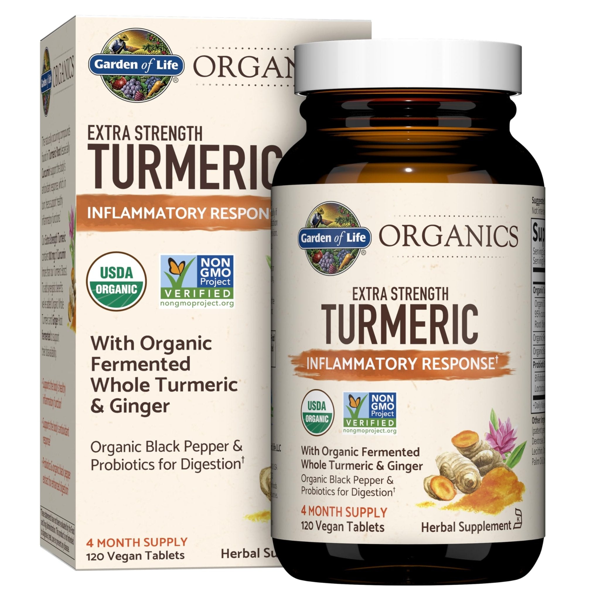 Garden of Life Organics Extra Strength Turmeric Inflammatory Response 120 Tablets-100Mg Curcumin (95% Curcuminoids) Black Pepper, Probiotics, Organic Non-GMO Vegan Gluten Free Herbal Supplement - TrustMedUSA