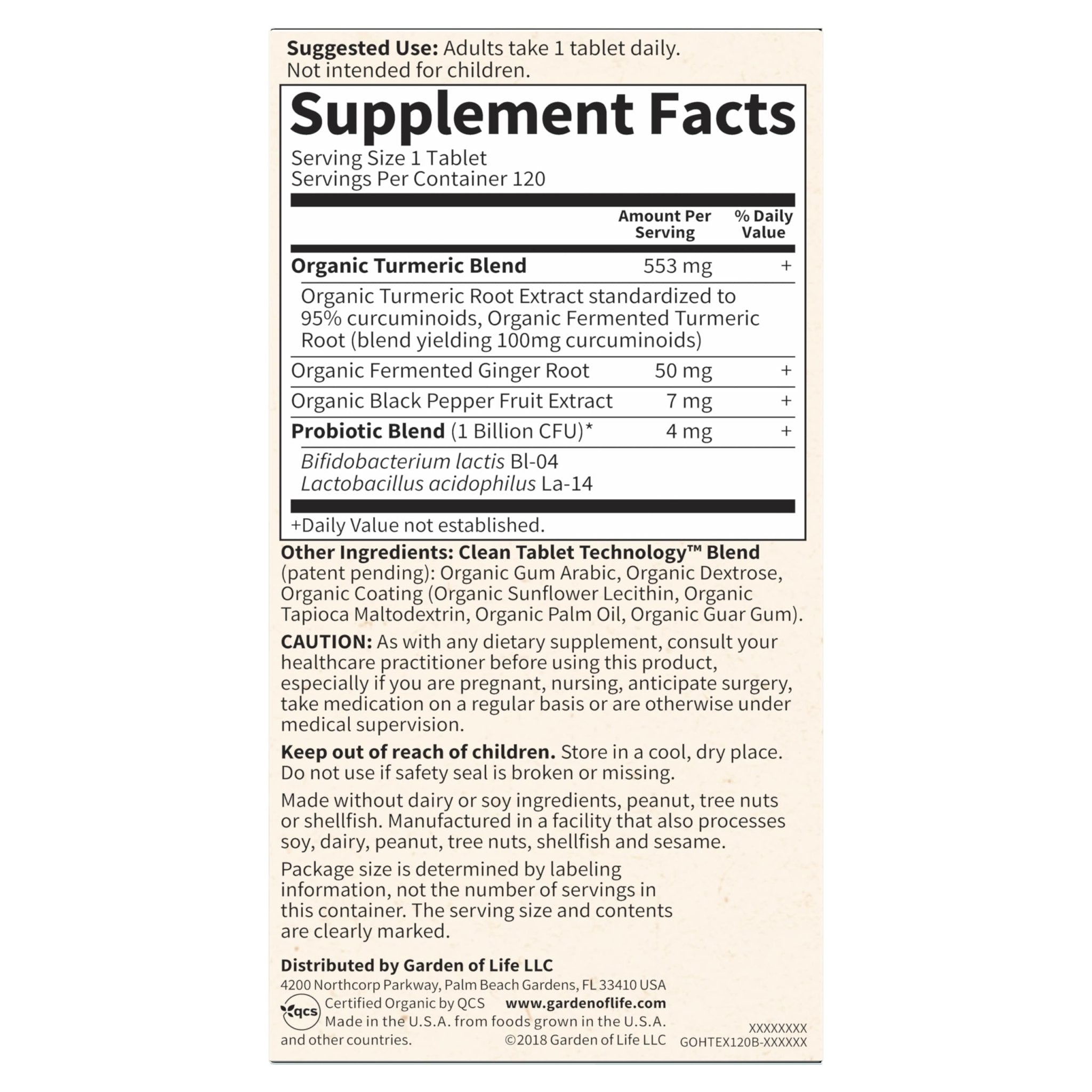 Garden of Life Organics Extra Strength Turmeric Inflammatory Response 120 Tablets-100Mg Curcumin (95% Curcuminoids) Black Pepper, Probiotics, Organic Non-GMO Vegan Gluten Free Herbal Supplement - TrustMedUSA