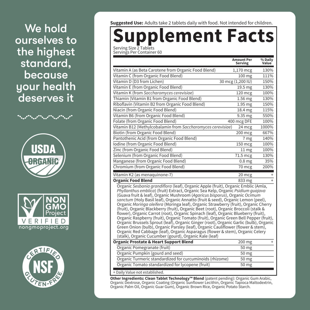 Garden of Life Organics Men's 40+ Multivitamin with Prostate Support, B12 & Vitamins – Vegan Daily Whole Food Multivitamin, Non-GMO, Certified Organic, 120 Tablets - TrustMedUSA