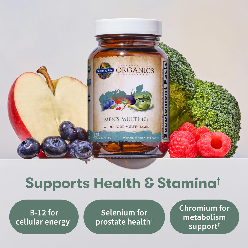 Garden of Life Organics Men's 40+ Multivitamin with Prostate Support, B12 & Vitamins – Vegan Daily Whole Food Multivitamin, Non-GMO, Certified Organic, 120 Tablets - TrustMedUSA
