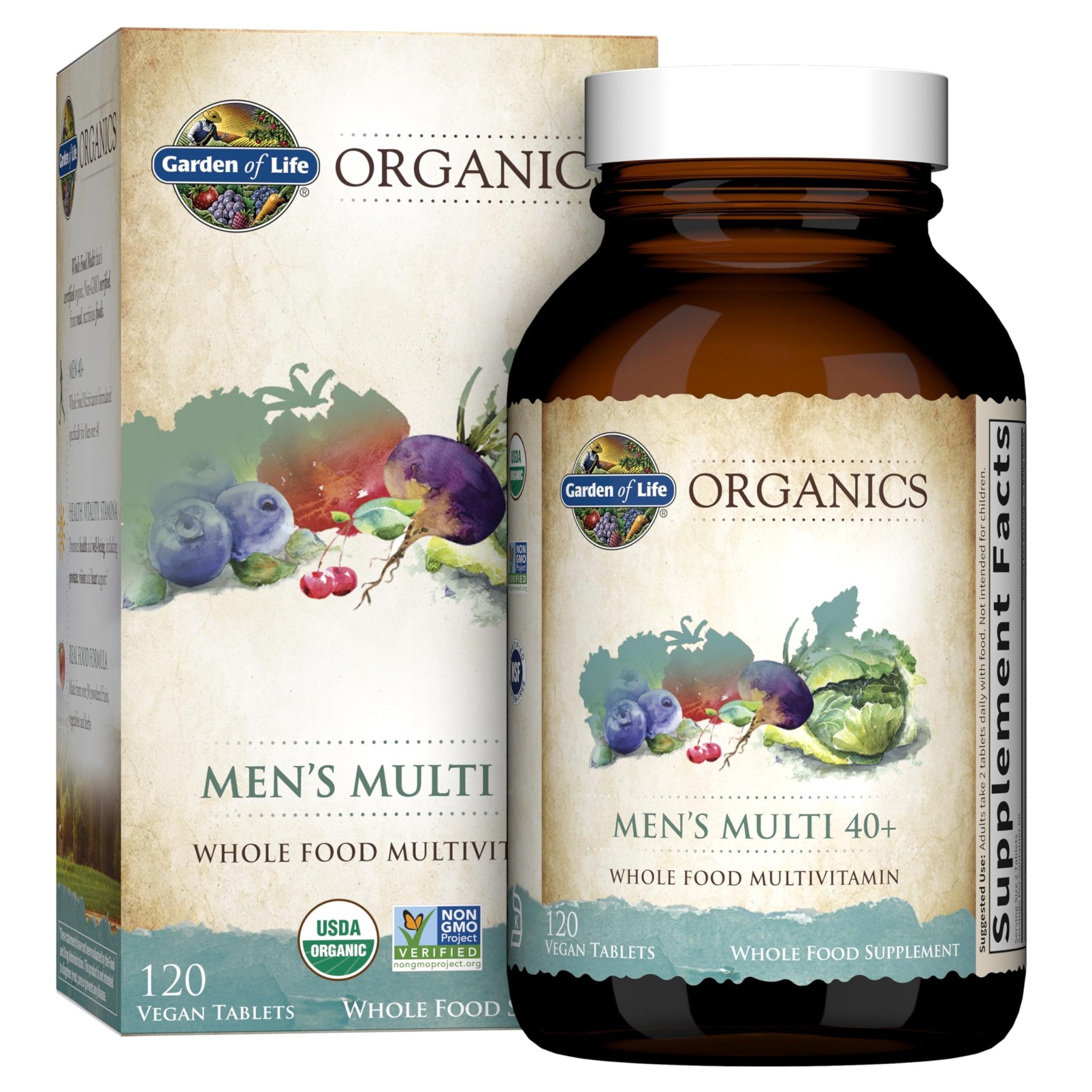 Garden of Life Organics Men's 40+ Multivitamin with Prostate Support, B12 & Vitamins – Vegan Daily Whole Food Multivitamin, Non-GMO, Certified Organic, 120 Tablets - TrustMedUSA