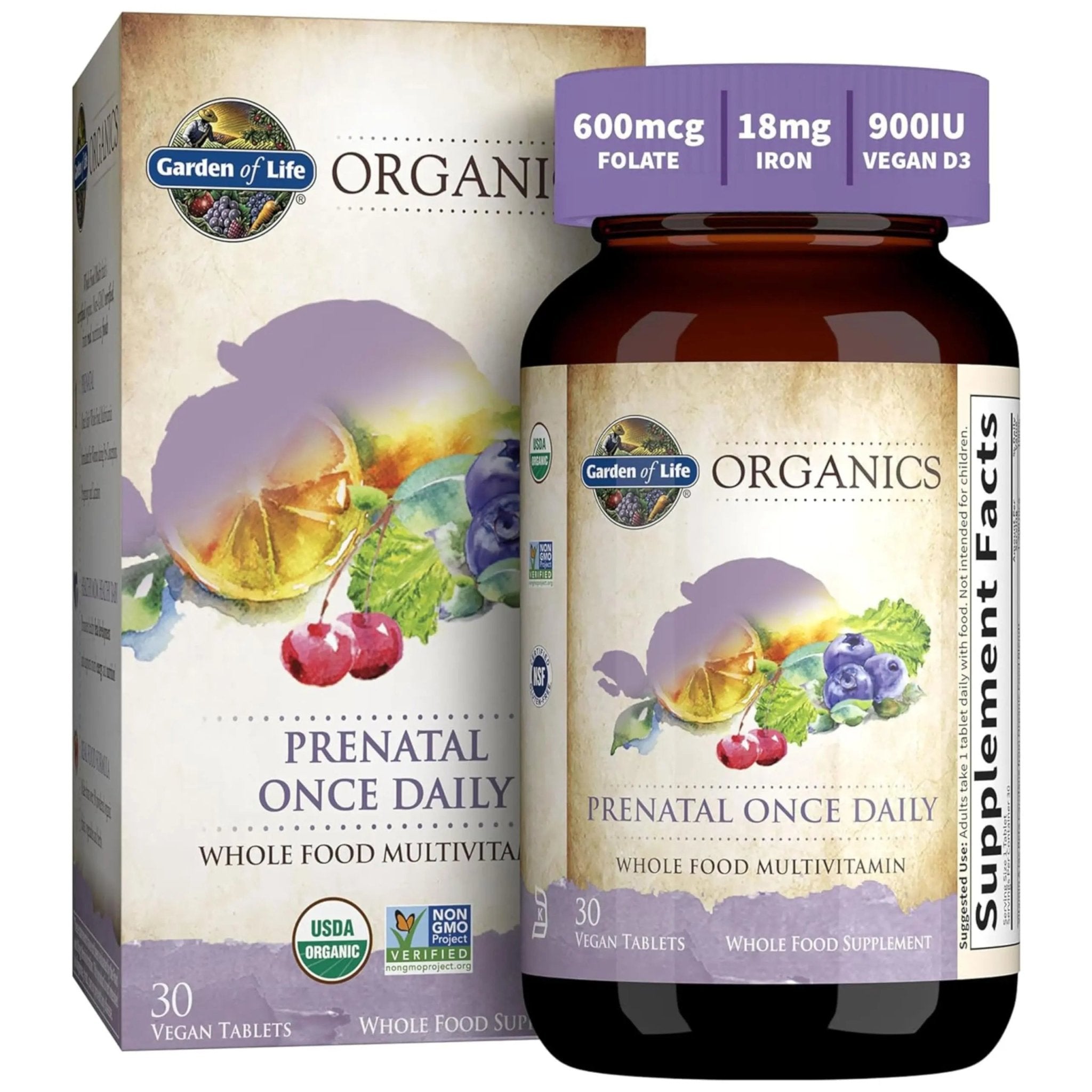 Garden of Life Organics Prenatal Vitamin: Folate for Energy & Healthy Fetal Development, Non-constipating Iron, Vitamin C, B6, B12, D3 – Organic, Non-GMO, Gluten-Free, Vegan, 30 Day Supply - TrustMedUSA
