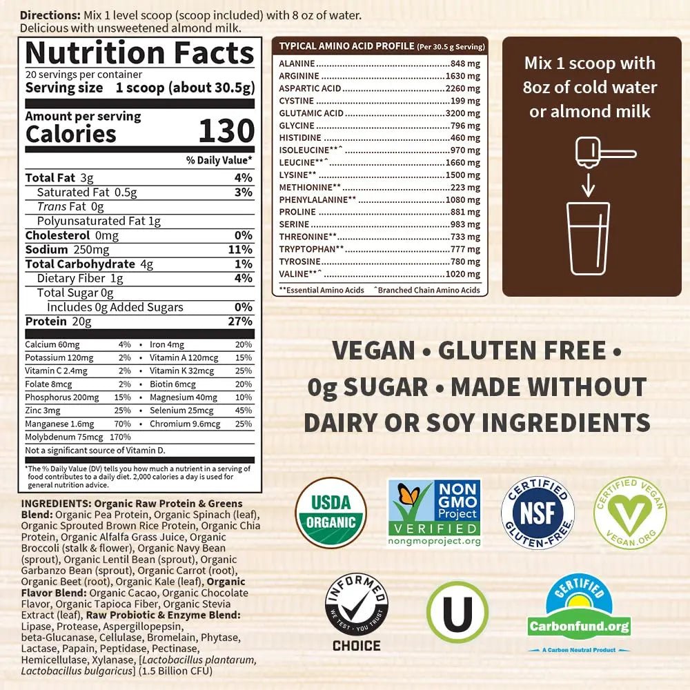Garden Of Life, Powder Protein Greens Chocolate Organic, 22 Ounce - TrustMedUSA