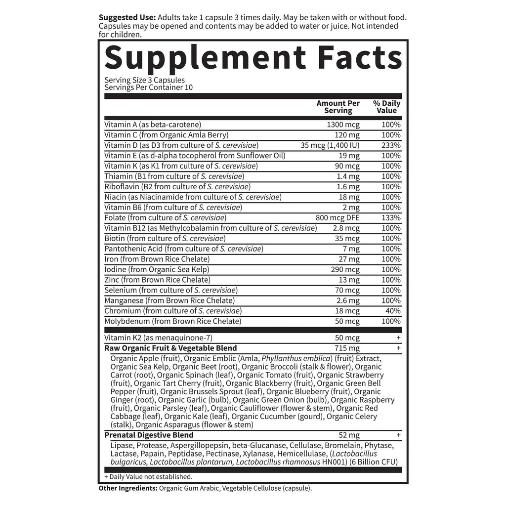 Garden of Life Prenatal Multivitamin for Women with Iron, Folate & Vitamin C and D3 for Neural Development & Probiotics for Immune Support - TrustMedUSA