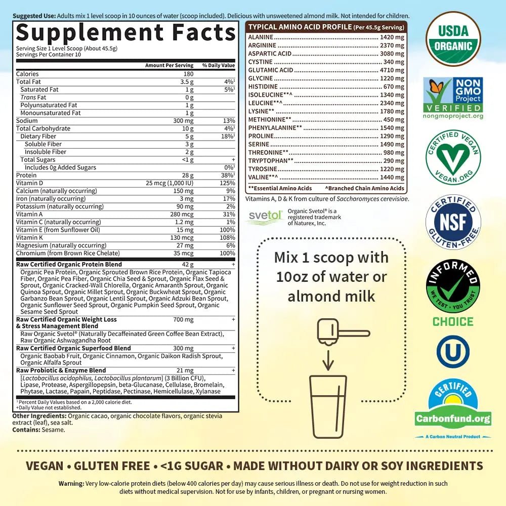 Garden of Life Raw Organic Fit Vegan Protein Powder Chocolate, 28g Plant Based Protein - TrustMedUSA