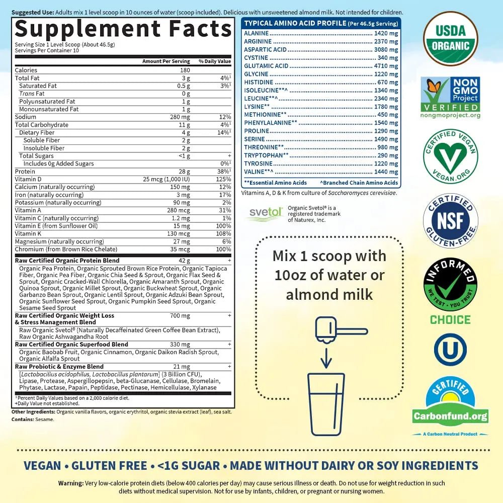 Garden of Life Raw Organic Fit Vegan Protein Powder Vanilla, 28g Plant Based Protein - TrustMedUSA