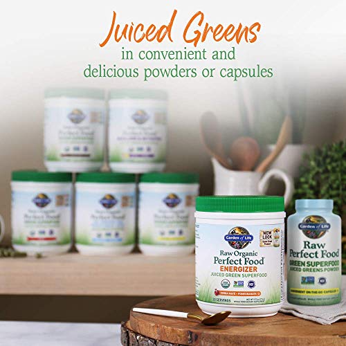 Garden of Life Raw Organic Perfect Food Energizer Juiced Green Superfood Powder - Yerba Mate Pomegranate, 30 Servings, Green Superfood Powder & Probiotics, Gluten Free Whole Food Greens Supplements - TrustMedUSA
