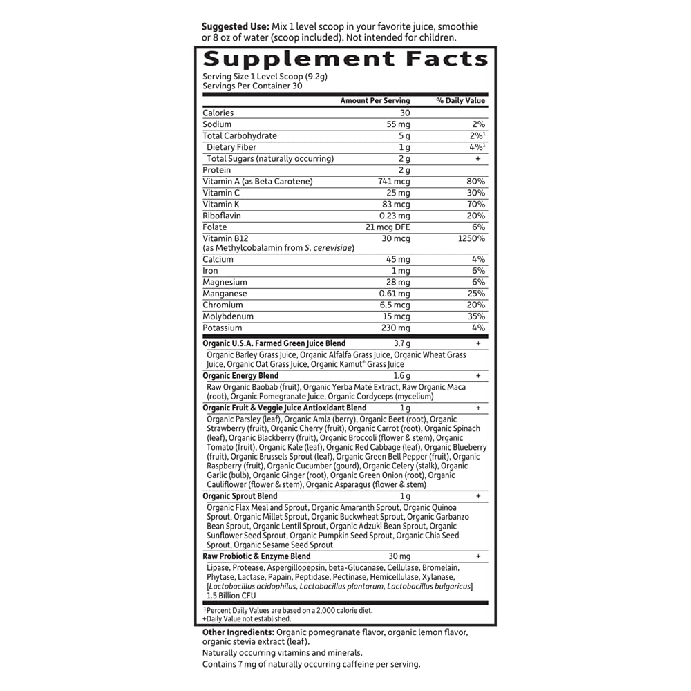 Garden of Life Raw Organic Perfect Food Energizer Juiced Green Superfood Powder - Yerba Mate Pomegranate, 30 Servings, Green Superfood Powder & Probiotics, Gluten Free Whole Food Greens Supplements - TrustMedUSA
