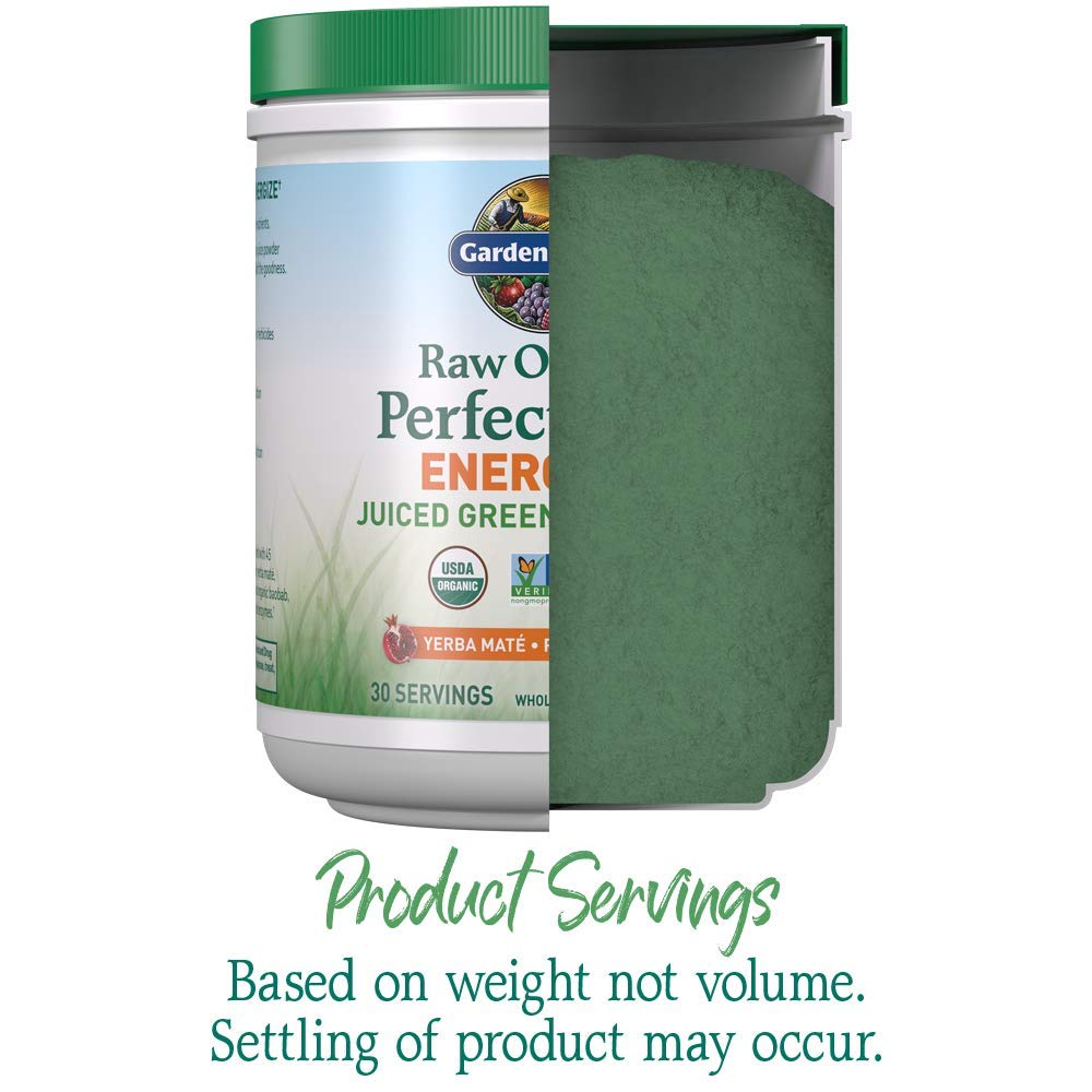 Garden of Life Raw Organic Perfect Food Energizer Juiced Green Superfood Powder - Yerba Mate Pomegranate, 30 Servings, Green Superfood Powder & Probiotics, Gluten Free Whole Food Greens Supplements - TrustMedUSA