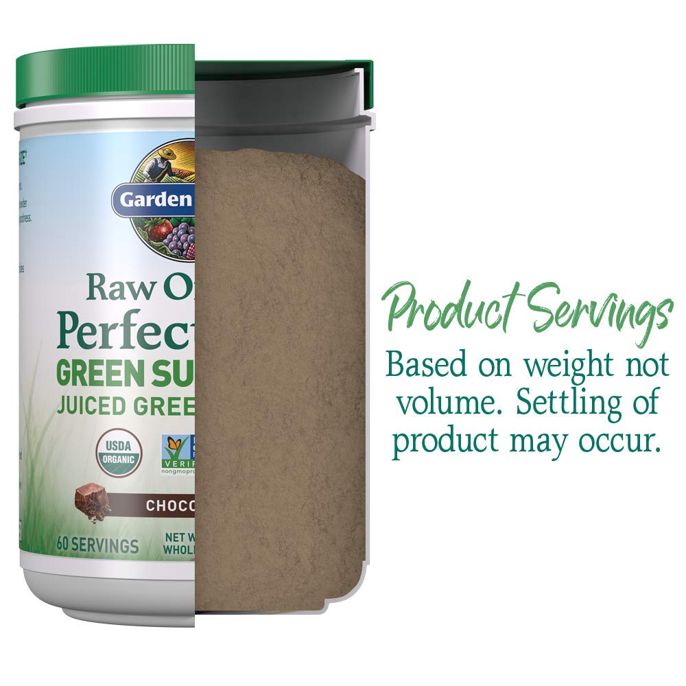 Garden of Life Raw Organic Perfect Food Green Superfood Juiced Greens Powder - Chocolate, 60 Servings, Non-GMO, Gluten Free, Vegan Whole Food Dietary Supplement Plus Probiotics, Enzymes - TrustMedUSA