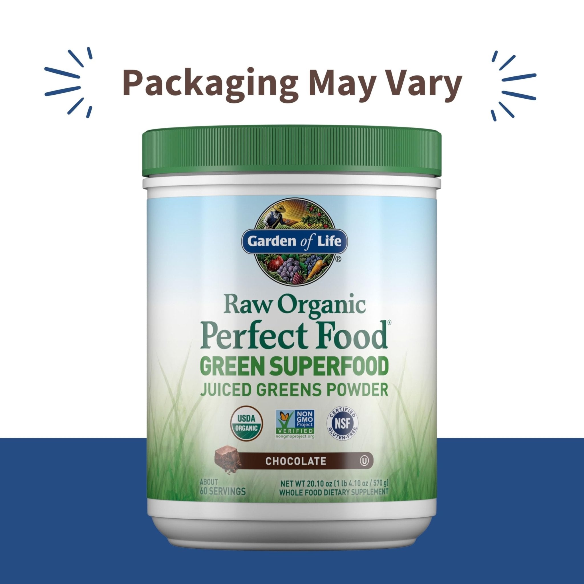 Garden of Life Raw Organic Perfect Food Green Superfood Juiced Greens Powder - Chocolate, 60 Servings, Non-GMO, Gluten Free, Vegan Whole Food Dietary Supplement Plus Probiotics, Enzymes - TrustMedUSA
