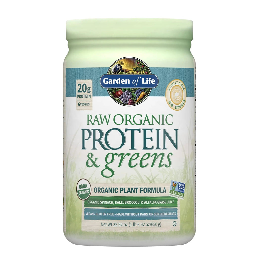 Garden of Life Raw Organic Protein & Greens Lightly Sweet, Vegan Protein Powder - TrustMedUSA