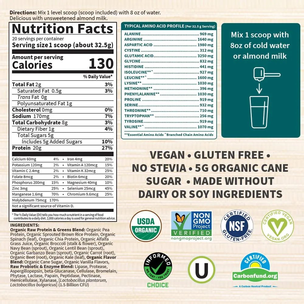 Garden of Life Raw Organic Protein & Greens Lightly Sweet, Vegan Protein Powder - TrustMedUSA