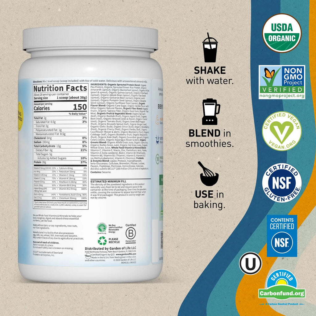 Garden of Life Vegan Protein Powder - Raw Organic Meal Replacement Shakes - TrustMedUSA