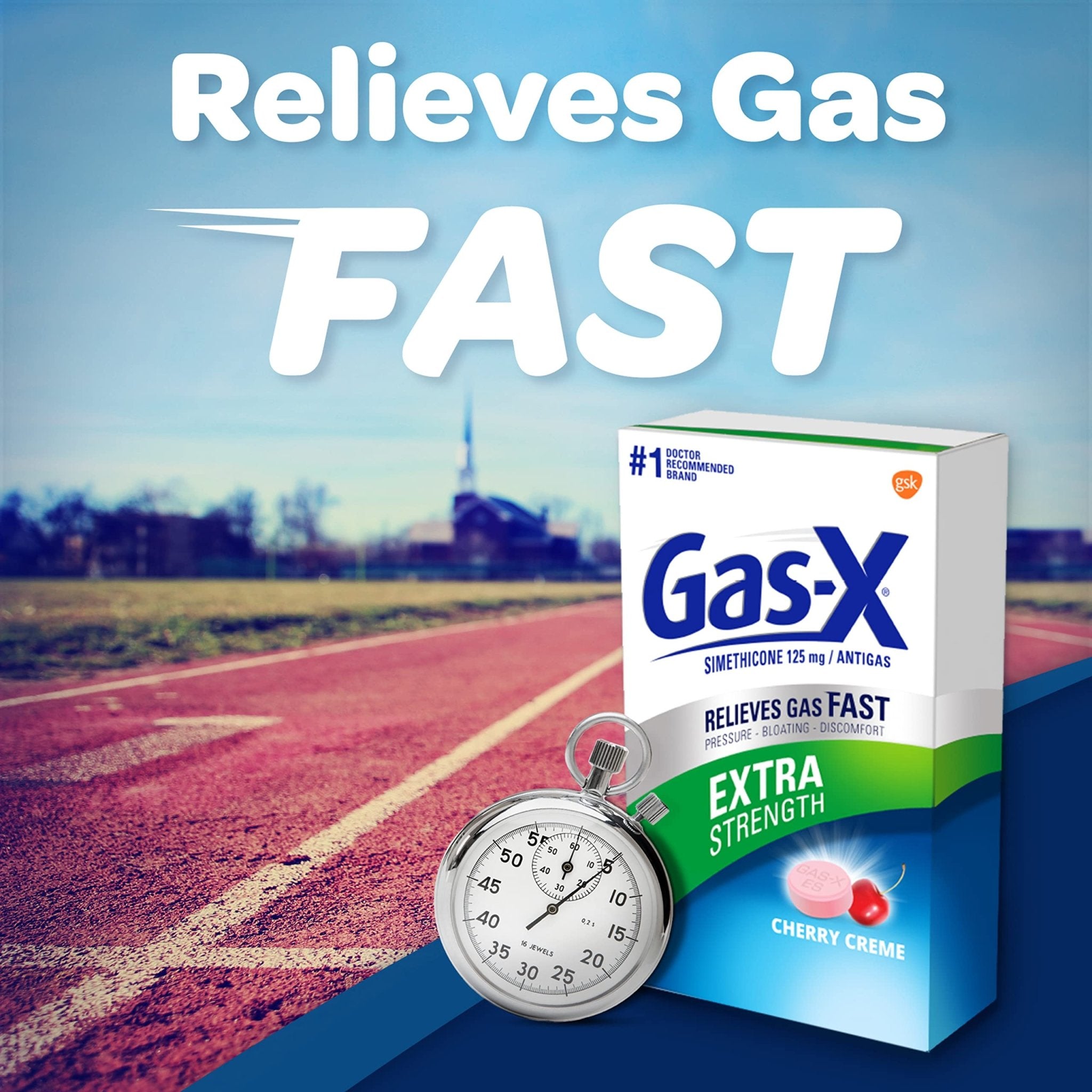 Gas-X Extra Strength Chewable Gas Relief Tablets with Simethicone 125 mg for Bloating Relief, Cherry - 72 Count - Maple Wellness Supplements
