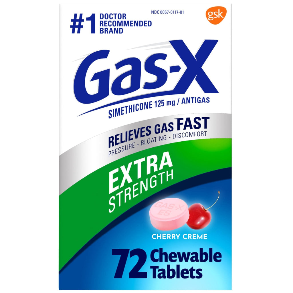 Gas-X Extra Strength Chewable Gas Relief Tablets with Simethicone 125 mg for Bloating Relief, Cherry - 72 Count - Maple Wellness Supplements