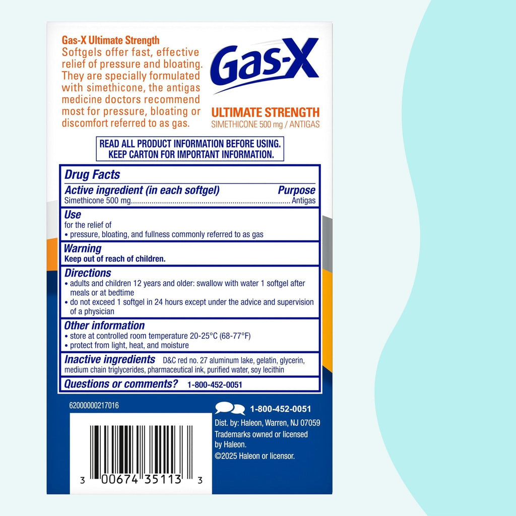 Gas-X Ultimate Strength Gas Relief Softgels with Simethicone 500 mg, Fast Bloating Relief, Anti-Gas, OTC Stomach & Intestinal Gas, Easy to Swallow, 20 Count - Maple Wellness Supplements