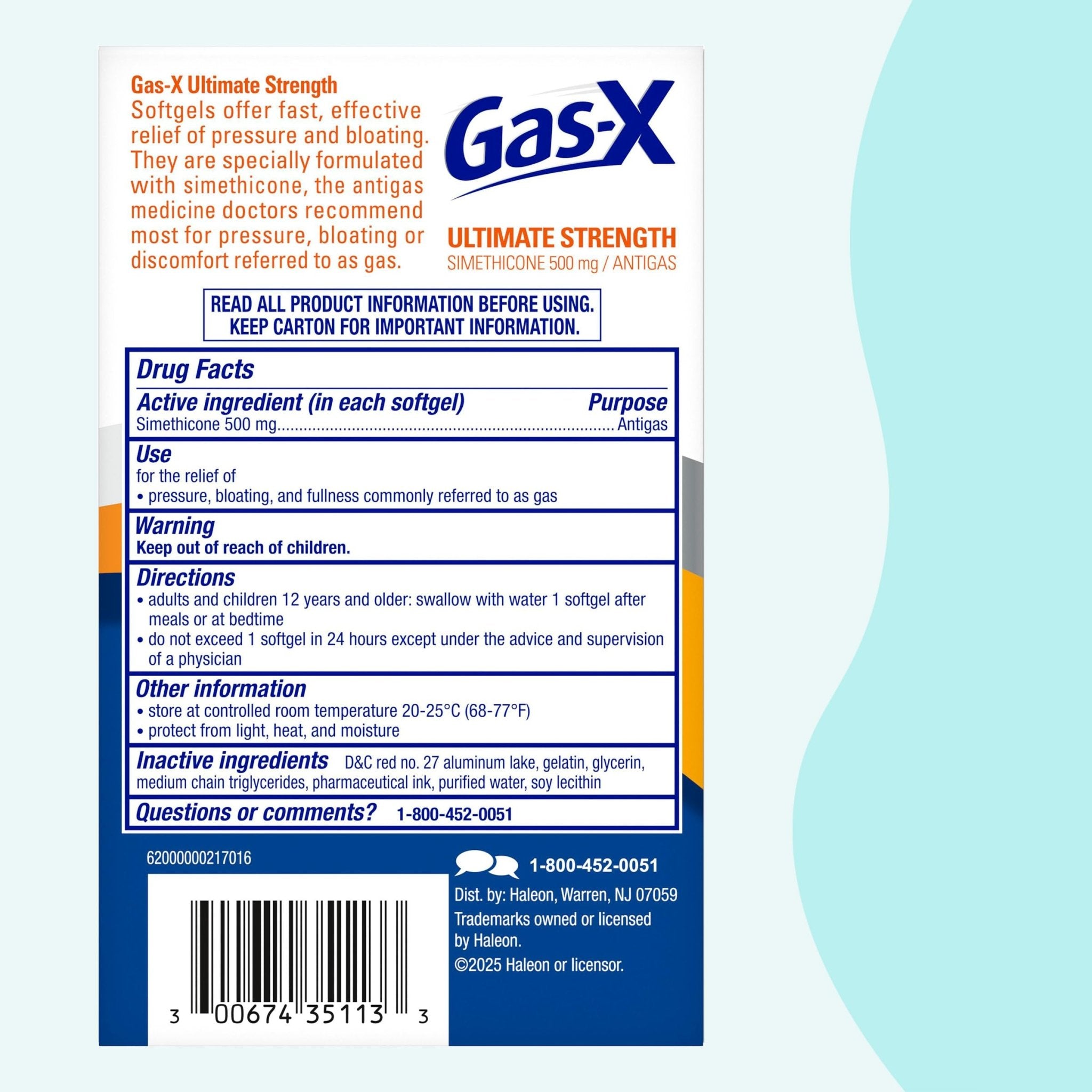 Gas-X Ultimate Strength Gas Relief Softgels with Simethicone 500 mg, Fast Bloating Relief, Anti-Gas, OTC Stomach & Intestinal Gas, Easy to Swallow, 20 Count - Maple Wellness Supplements