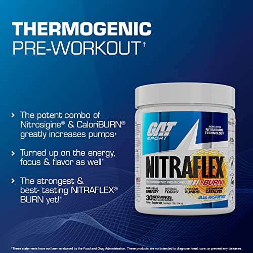 GAT SPORT NITRAFLEX Burn, Pre Workout Thermogenic Powder, Apple Melon, 30 Servings - TrustMedUSA