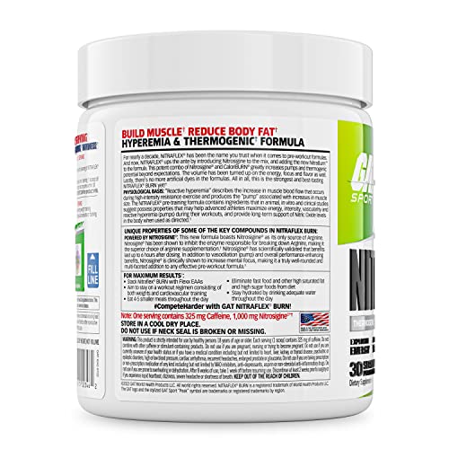 GAT SPORT NITRAFLEX Burn, Pre Workout Thermogenic Powder, Apple Melon, 30 Servings - TrustMedUSA