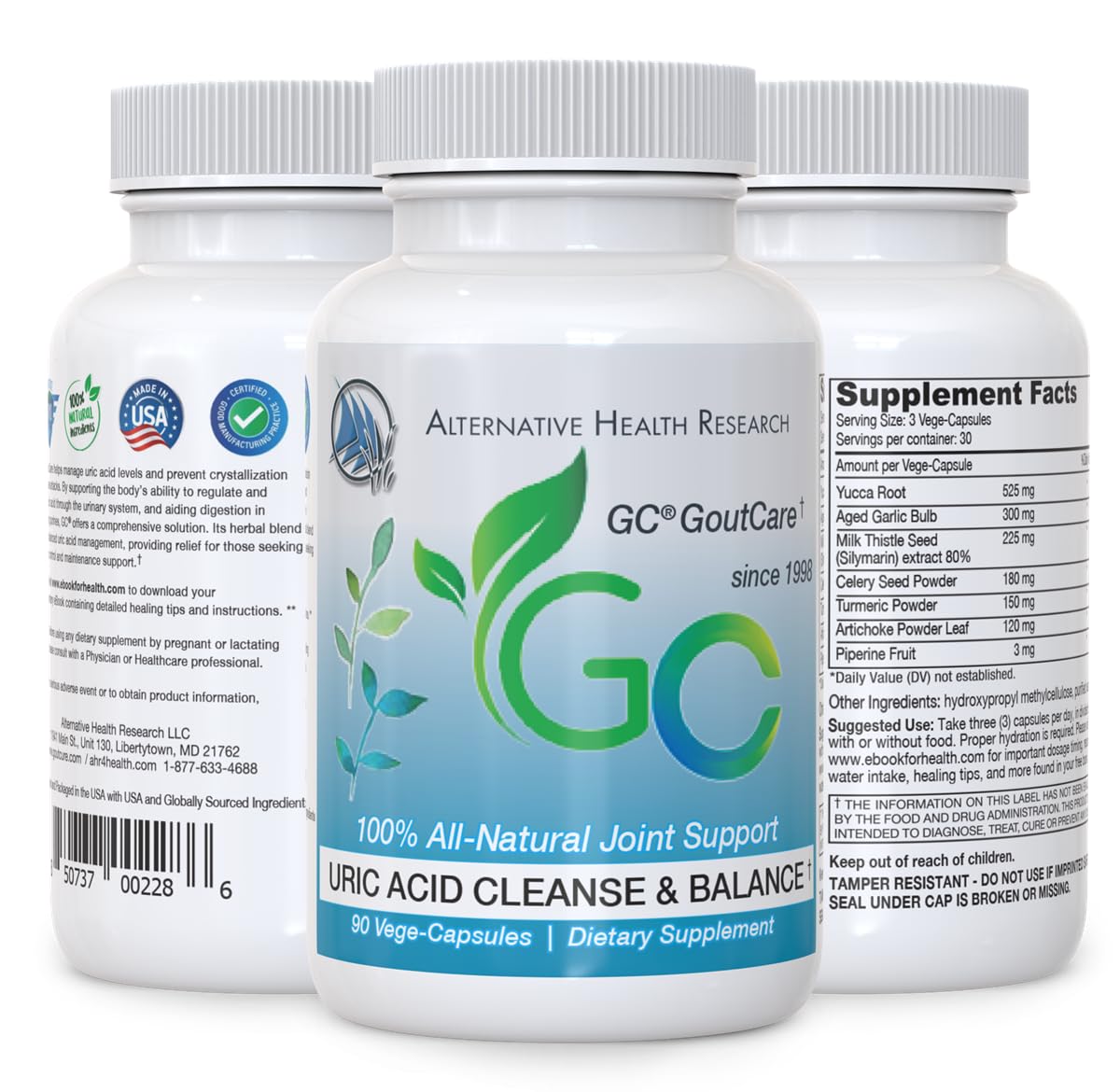 GC® GoutCare: Uric Acid Control | Uric Acid Prevention | Joint Health Supplement | Joint Relief | with Turmeric, Celery Seed Extract, Milk Thistle and More | 90 Capsules per Bottle | Non-GMO - TrustMedUSA