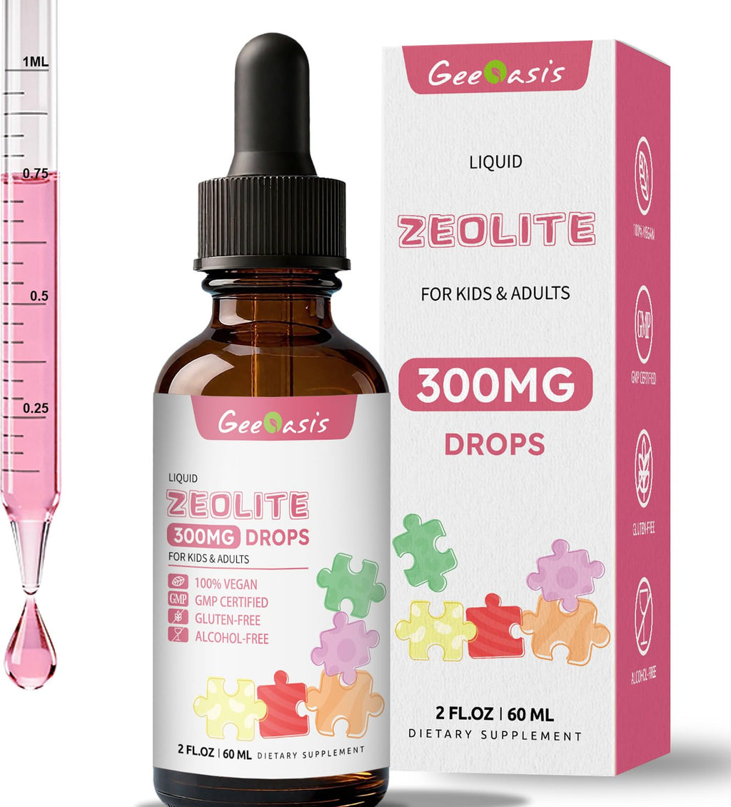 Geeoasis Zeolite Detox for Kids & Adults, 300 mg Zeolite Clinoptilolite Liquid with Vitamin B12 & D3, Vitamin C & Zinc Gluconate, Immune Support & Gut Health, Natural Strawberry Flavor, 2 Fl Oz - TrustMedUSA