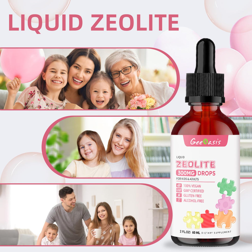 Geeoasis Zeolite Detox for Kids & Adults, 300 mg Zeolite Clinoptilolite Liquid with Vitamin B12 & D3, Vitamin C & Zinc Gluconate, Immune Support & Gut Health, Natural Strawberry Flavor, 2 Fl Oz - TrustMedUSA