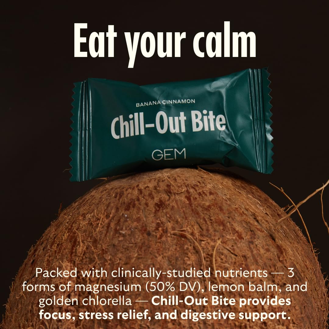 GEM Calm Bite | Supports Calm Mind & Clarity | Magnesium L-Threonate, Golden Chlorella, Lemon Balm | Holistic Non-Habit Forming | Gluten Free, Soy Free, Banana Cinnamon (7 Count) - TrustMedUSA