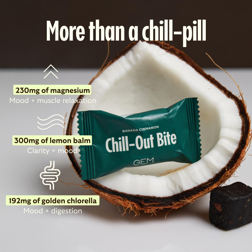 GEM Calm Bite | Supports Calm Mind & Clarity | Magnesium L-Threonate, Golden Chlorella, Lemon Balm | Holistic Non-Habit Forming | Gluten Free, Soy Free, Banana Cinnamon (7 Count) - TrustMedUSA