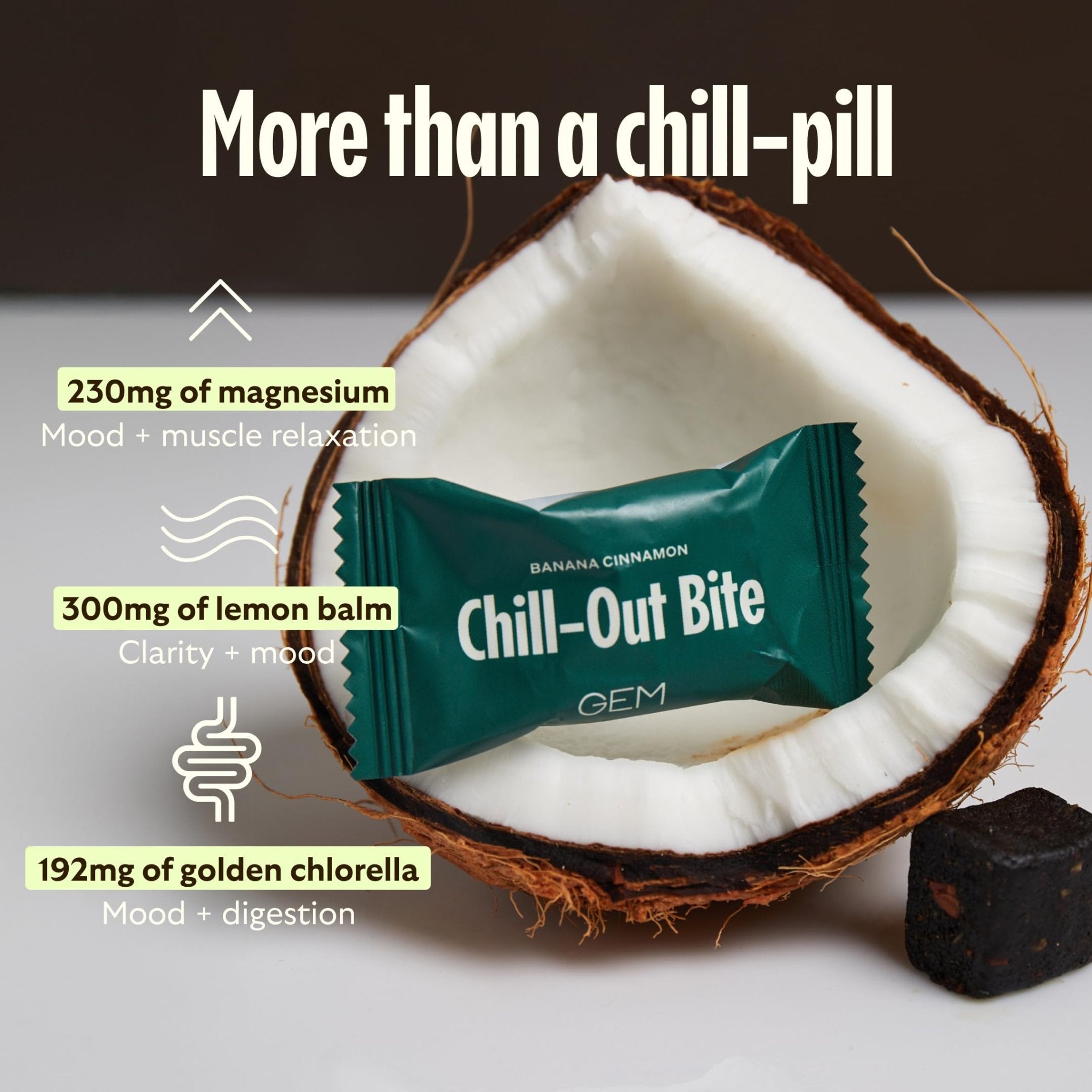 GEM Calm Bite | Supports Calm Mind & Clarity | Magnesium L-Threonate, Golden Chlorella, Lemon Balm | Holistic Non-Habit Forming | Gluten Free, Soy Free, Banana Cinnamon (7 Count) - TrustMedUSA